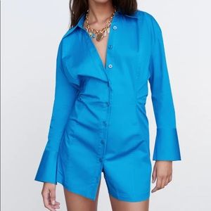 NWT Zara Cotton Shirt Dress; Size: Large; Color: Blue